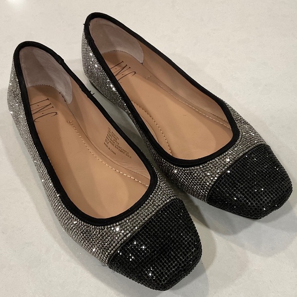 INC International Concepts Jenaya Rhinestone Flats Black/Silver Size 8 LIKE NEW - Picture 3 of 8